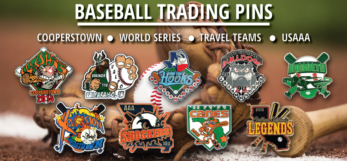 Baseball trading pins, Cooperstown Trading Pins, World Series trading Pins, Baseball trading Pins, USSSA Baseball Trading Pins, Custom Trading Pins collage from Tradingpins-On-Sale.com